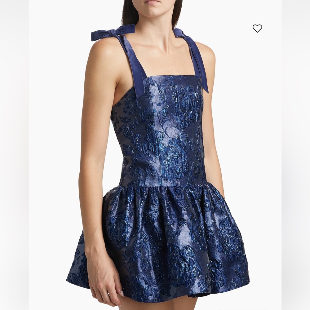 ALICE + OLIVIA NWT Maryann Floral midnight blue Satin puffy Minidress women’s 6